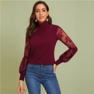 Women’s High Neck Lace Lantern Blouse